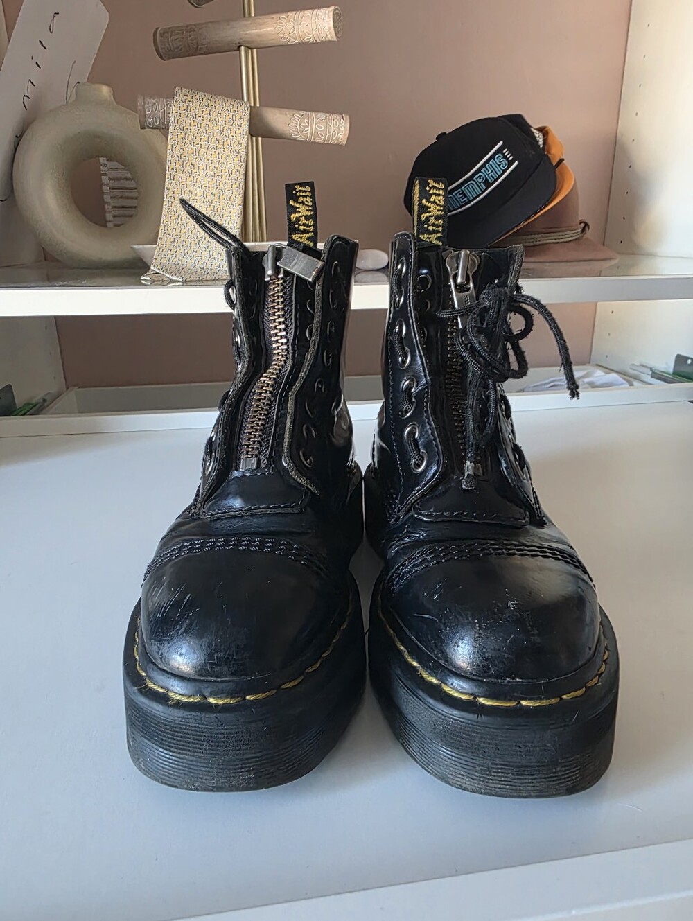 Dr. Martens Women’s Black Leather Platform Lace-Up Boots